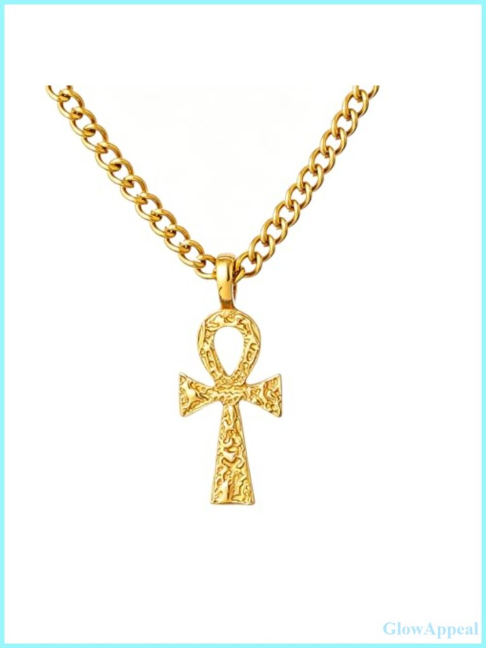 Men Women Stainless Steel Cuban Link Ankh Cross Pendant Necklace